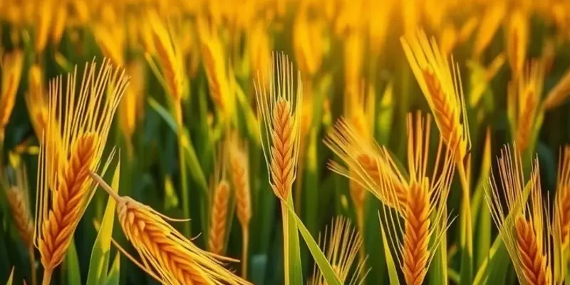 Lush greenery and a sunlit field displaying various vibrant fruits and vegetables, symbolizing the bounty of global bread ingredients.
