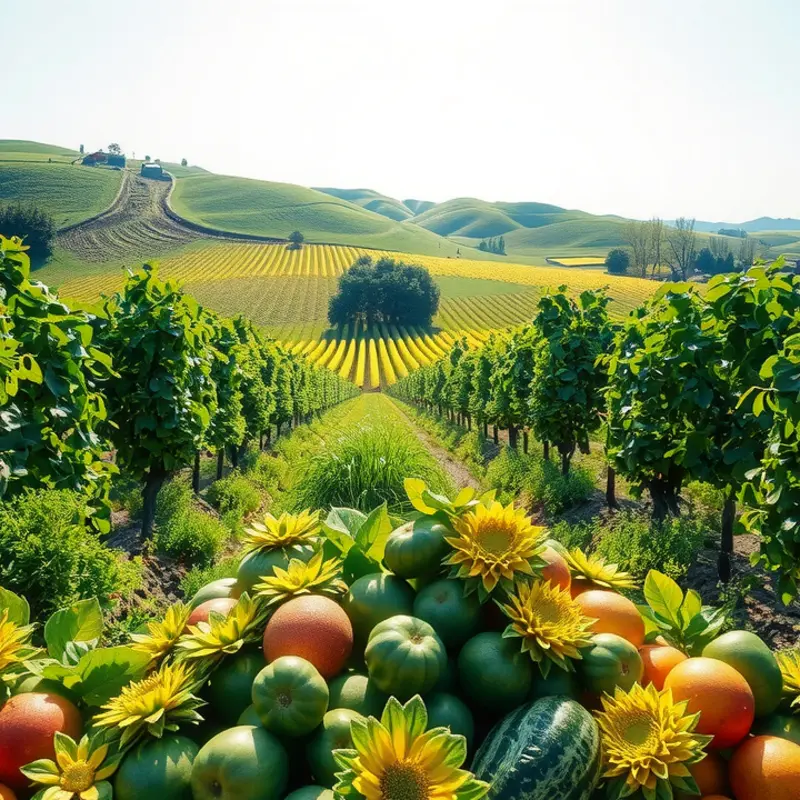 A serene landscape showcasing organic vegetation on a sunlit field.