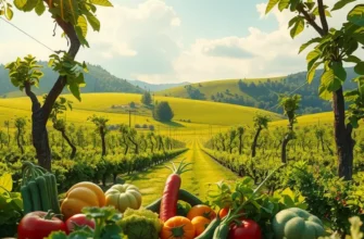 Lush orchard filled with fruits and vegetables, symbolizing the diversity of global culinary traditions.