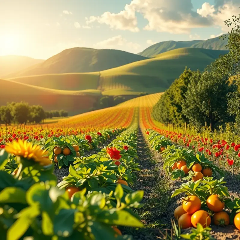 A sunlit field brimming with fresh organic produce, symbolizing the essence of farm-to-table connections.