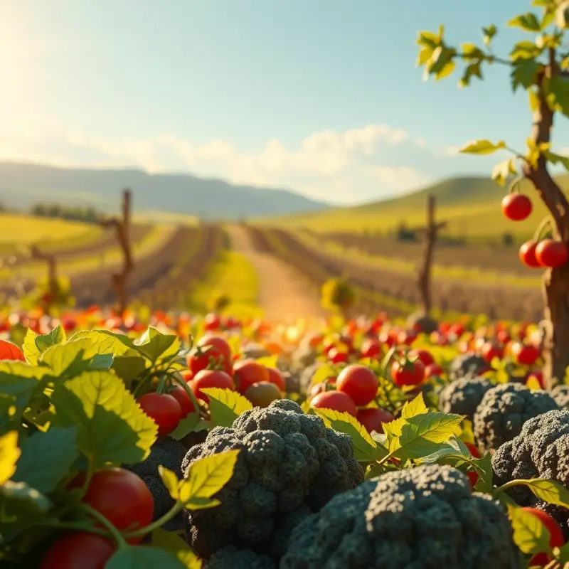 A vibrant landscape showcasing an orchard filled with fresh, organic fruits.