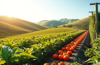 A vibrant sunlit field featuring a variety of vegetables and fruits, symbolizing healthy, gluten-free dietary choices.
