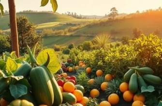 A scenic view showcasing a bountiful array of organic fruits and vegetables.
