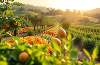 A sunny field filled with natural vegetables and fruits, promoting eco-friendly food choices.