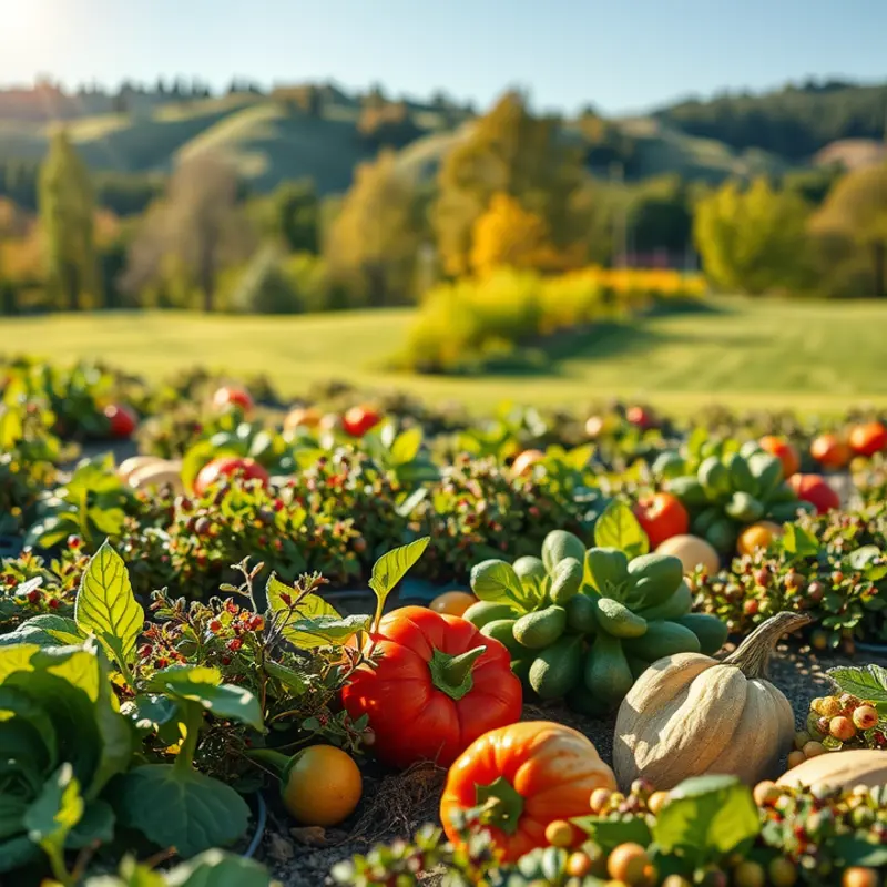 A vibrant sunlit field showcasing fresh organic produce.