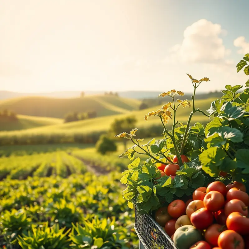 A sunlit orchard rich with colorful, healthy produce.