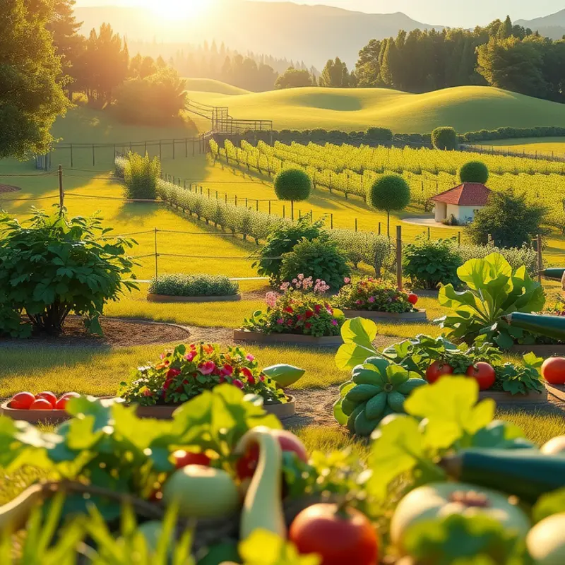A serene sunlit field showcasing the abundance of healthy organic produce, symbolizing the nutritional benefits of chia seeds.