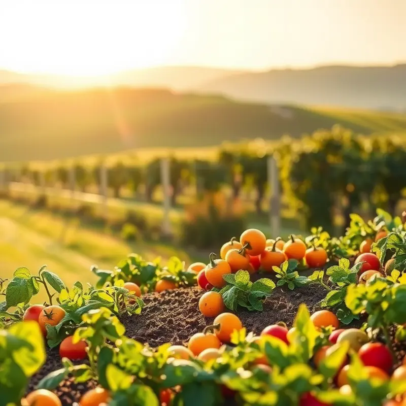 A serene landscape showcasing the natural beauty of vibrant fruits and vegetables.