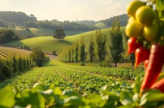 A picturesque sunlit orchard featuring vibrant fruits and vegetables, symbolizing healthy eating.