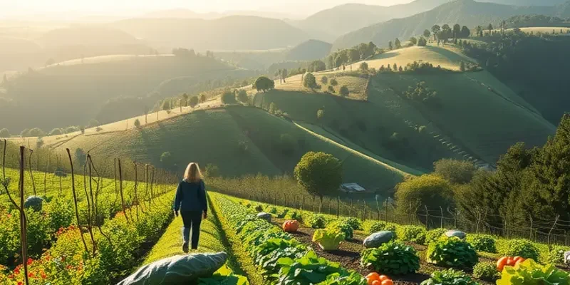 A picturesque orchard filled with healthy fruits and vegetables in a natural setting.