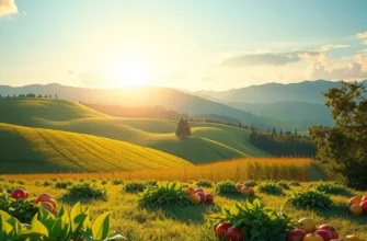 A sunlit orchard filled with organic fruits and vegetables representing nutritious foods.