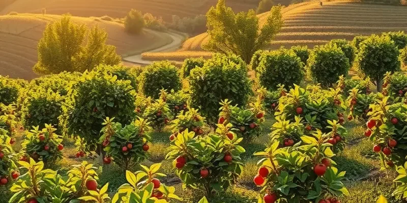 A picturesque view of a sunlit field filled with colorful fruits and vegetables, illustrating the essence of healthy eating.