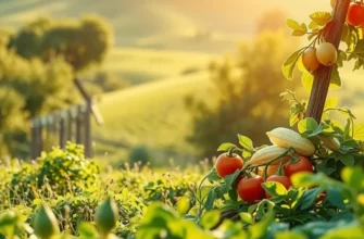 A lush organic field filled with vibrant fruits and vegetables, representing healthy nutrition.