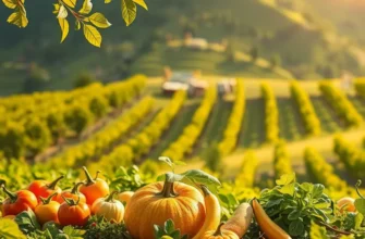 A beautiful landscape of organic produce, representing healthy eating.