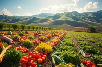 A picturesque field abundant in colorful fruits and vegetables representing healthy emotional eating.