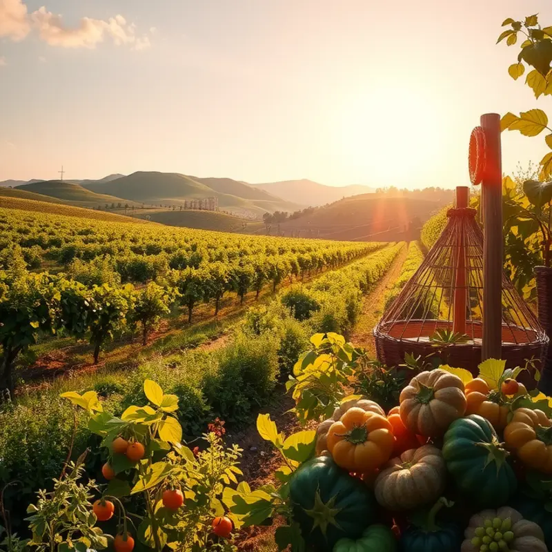 A sunlit field showcasing a variety of whole grains and vibrant vegetables.