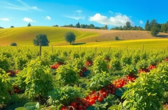 A vibrant field of organic fruits and vegetables symbolizing healthy eating.