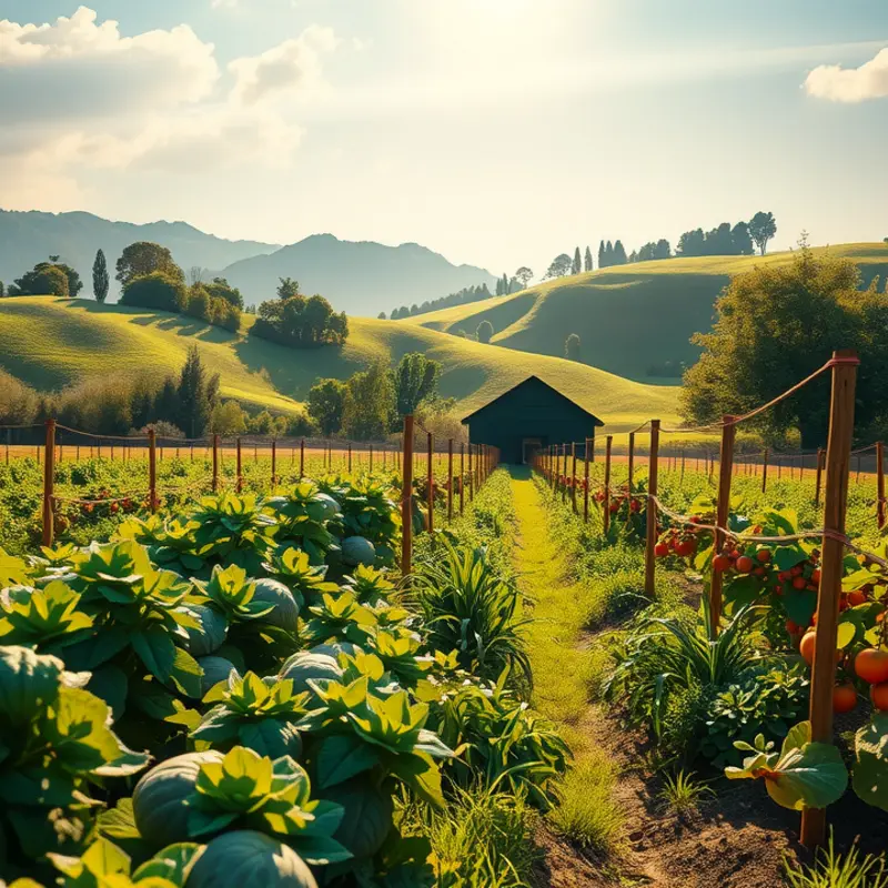 A sunlit field showcasing vibrant vegetables and fruits, symbolizing the abundance of healthy foods.