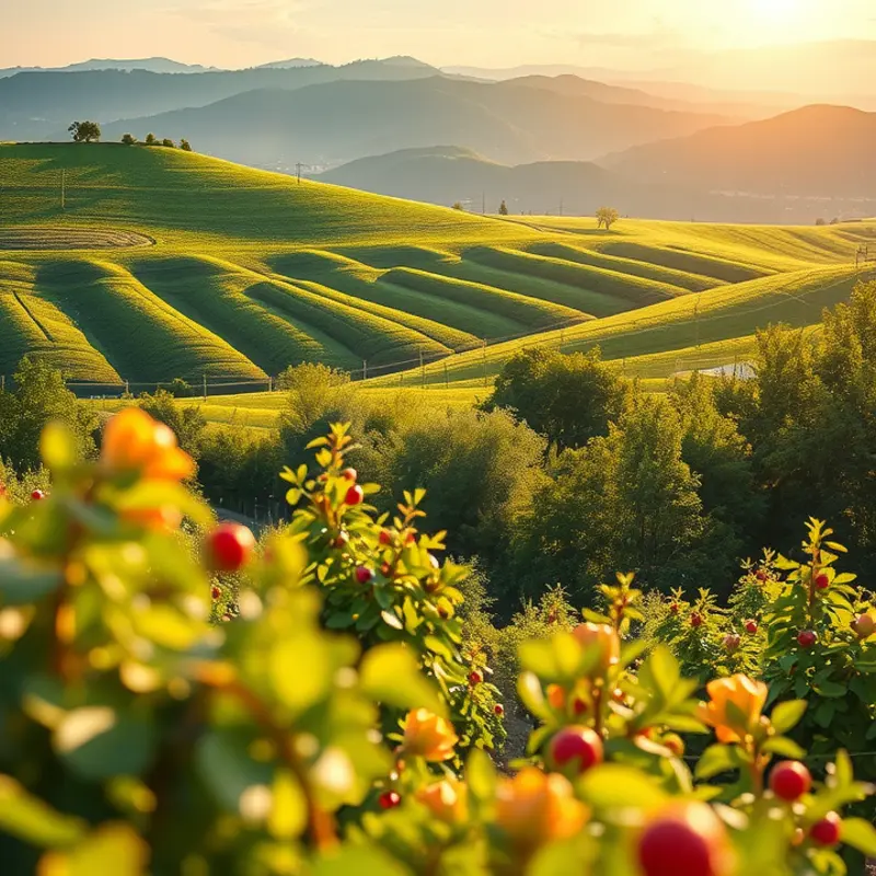 A sunlit landscape highlighting the freshness of nourishing grains.
