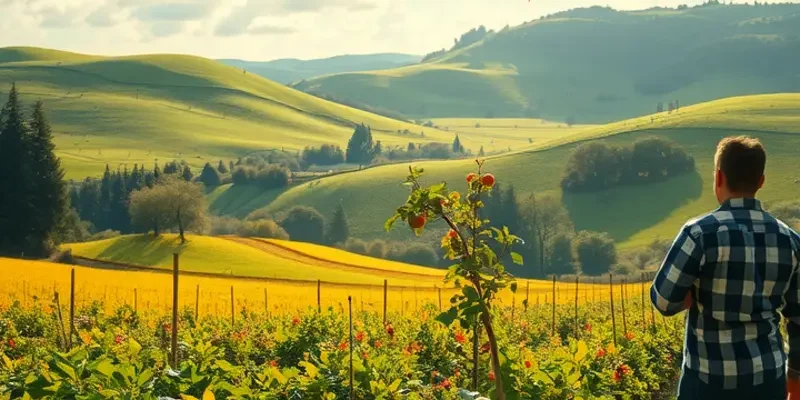 A lush landscape filled with fresh vegetables and fruits, emphasizing the essence of healthy eating.