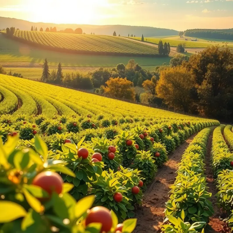 A lush, sunlit field showcasing organic produce.
