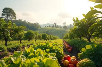 A bright field showcasing an abundant growth of vegetables and fruits under natural sunlight.