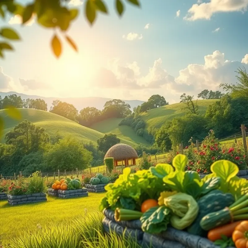 A serene landscape illustrating an abundance of organic produce in nature.