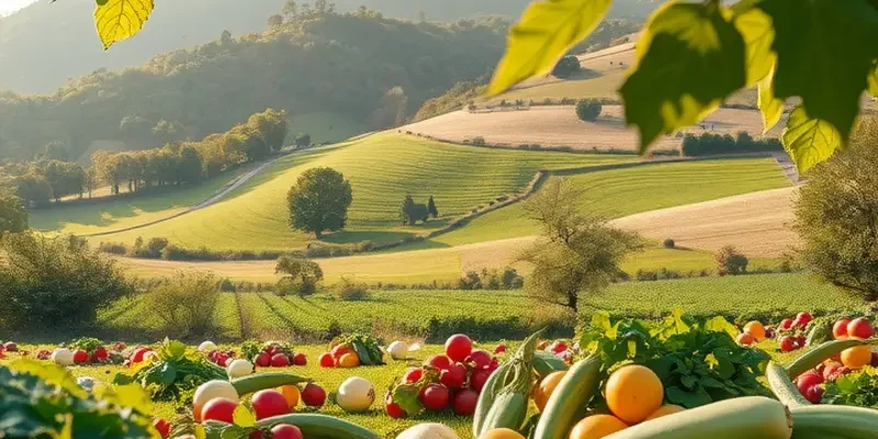 A vibrant and lush orchard showcasing healthy, organic produce.