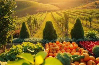 A lush orchard showcasing healthy vegetables and fruits, symbolizing natural nutrition.