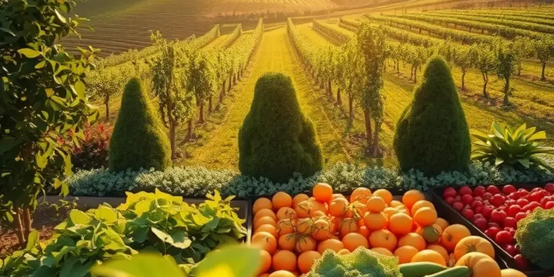 A lush orchard showcasing healthy vegetables and fruits, symbolizing natural nutrition.