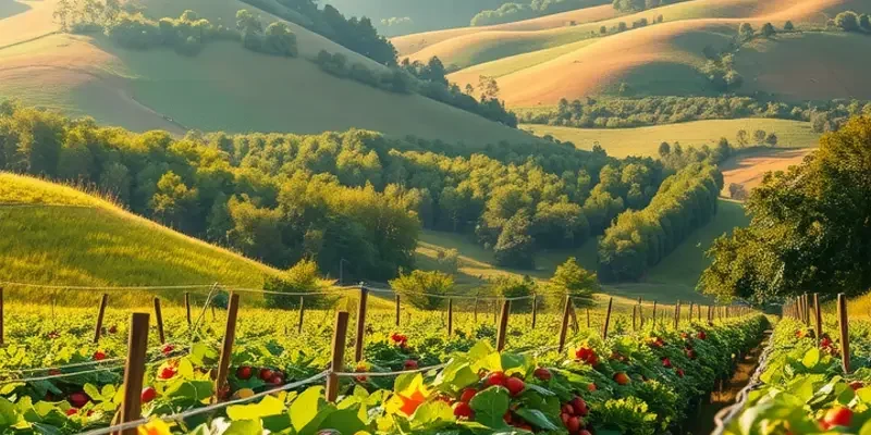 A sunlit orchard scene highlighting vibrant crops and the essence of healthy nutrition.