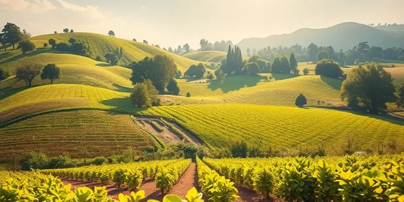 A photorealistic view of a sunlit field rich with fresh fruits and vegetables, representing healthy eating.