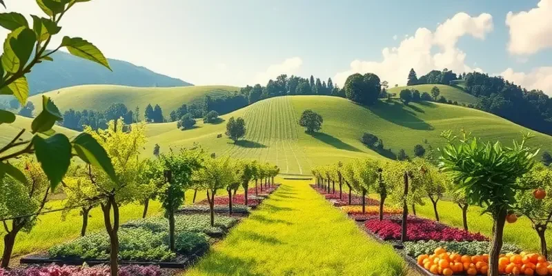 A beautiful landscape blending nature's abundance with elements of healthy nutrition.