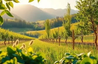 Photorealistic landscape of lush greenery with colorful fruits and vegetables in a sunlit field.