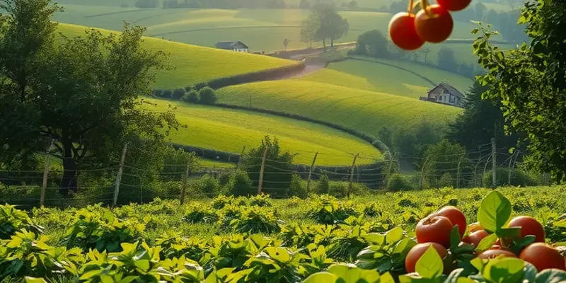 A vibrant sunlit field filled with fresh produce, representing healthy nutrition.