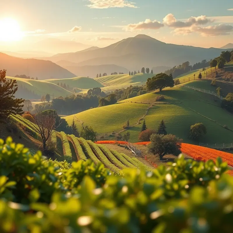 A serene landscape representing the abundance and freshness of healthy nutrition.