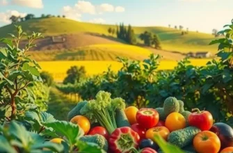 A sunlit scene with an abundance of healthy produce in a natural setting.