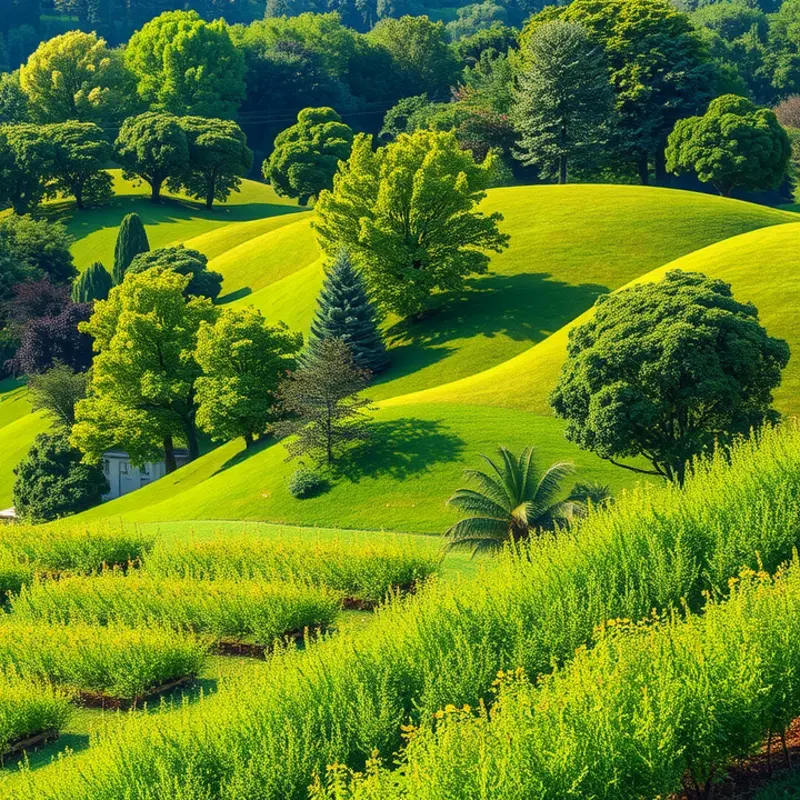A serene landscape showcasing the lush growth of olives under warm sunlight, symbolizing nature’s bounty.