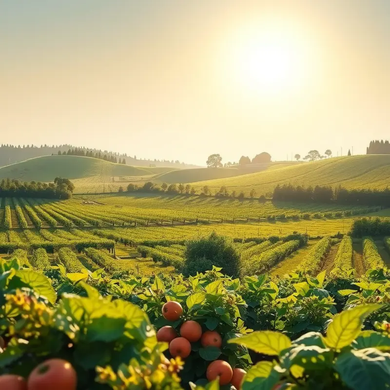 A vibrant sunlit field showcasing healthy, organic produce in a natural setting.