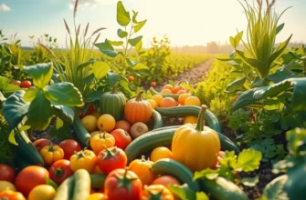 Photorealistic image of a lush orchard displaying an array of organic produce, focused on freshness and nourishment.