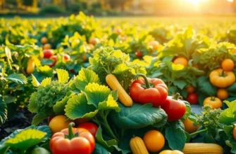 A vibrant field of organic fruits and vegetables representing healthy cooking.