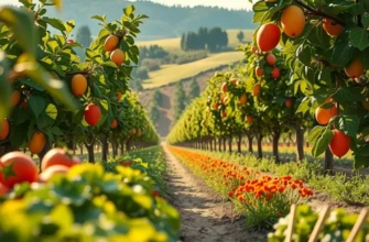 A picturesque view of vibrant vegetables and fruits in a sunlit field reflecting a commitment to healthy eating.