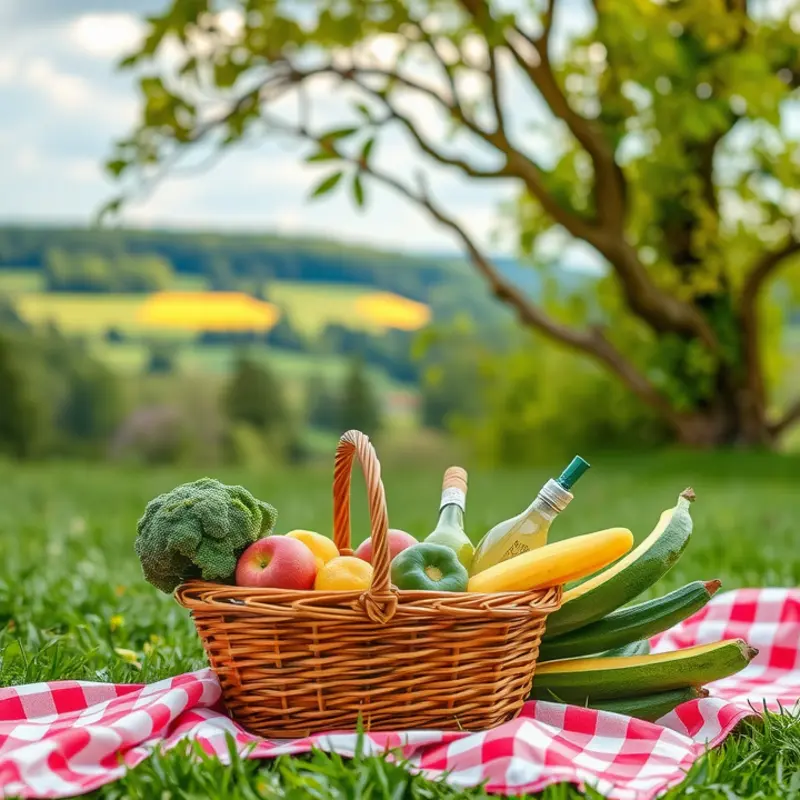 A sunlit field full of vibrant fruits and vegetables, embodying the essence of health and nutrition.