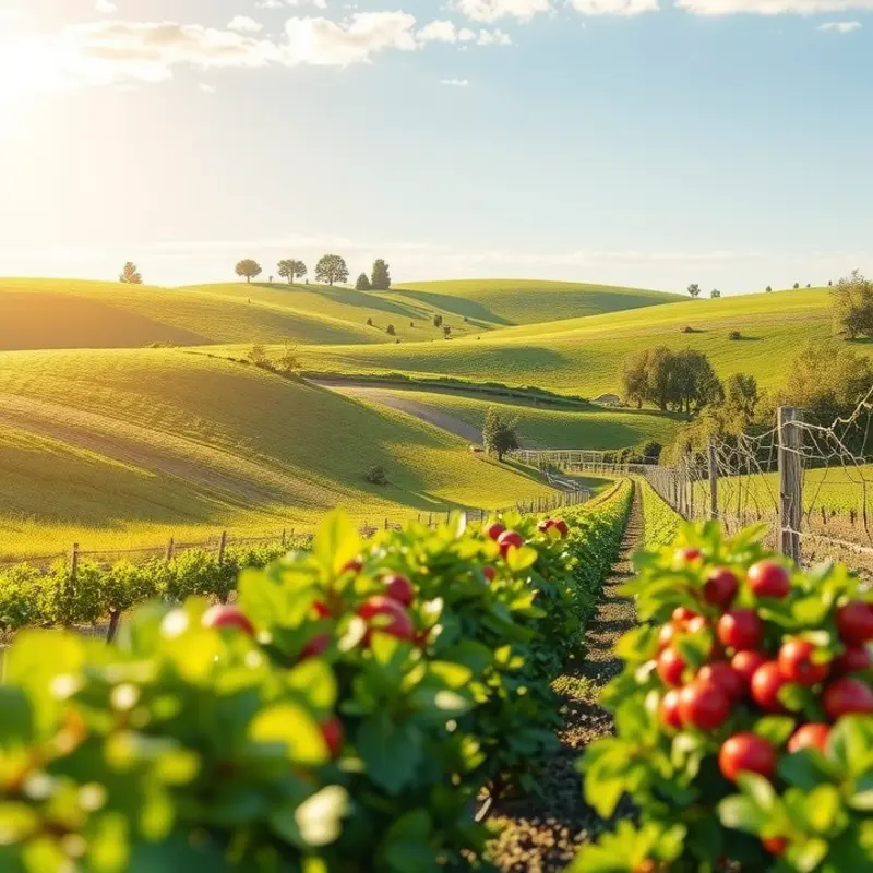 A serene landscape showcasing the abundant variety of fresh produce, symbolizing healthy portion choices.