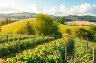 An organic landscape filled with vibrant vegetables and fruits under soft lighting