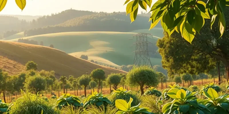 A scenic landscape filled with vibrant fruits and vegetables growing in a natural setting.