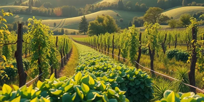 Beautiful landscape showcasing healthy organic produce growing in vibrant greenery.