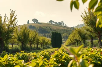 A scenic view displaying a lush field of colorful organic fruits and vegetables.