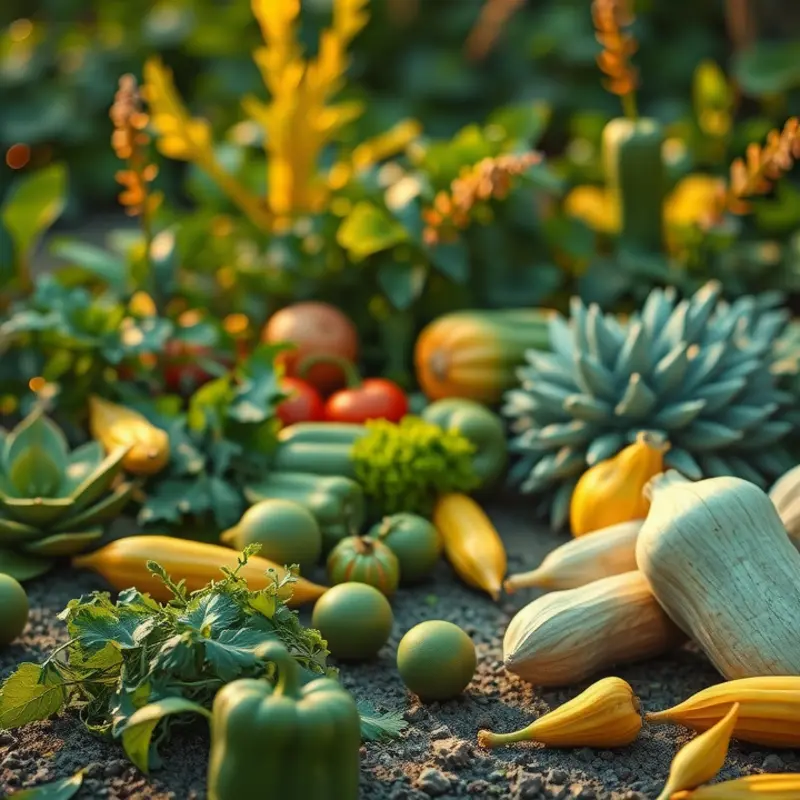 A sunlit field teeming with fresh vegetables and fruits, symbolizing nutritious eating.