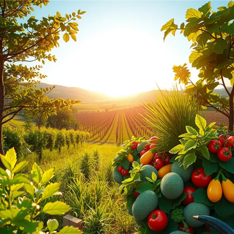 A sunlit field abundant with fresh, organic produce exemplifying nutritious eating.